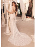 Beaded Floral Lace Wedding Dress With Detachable Train